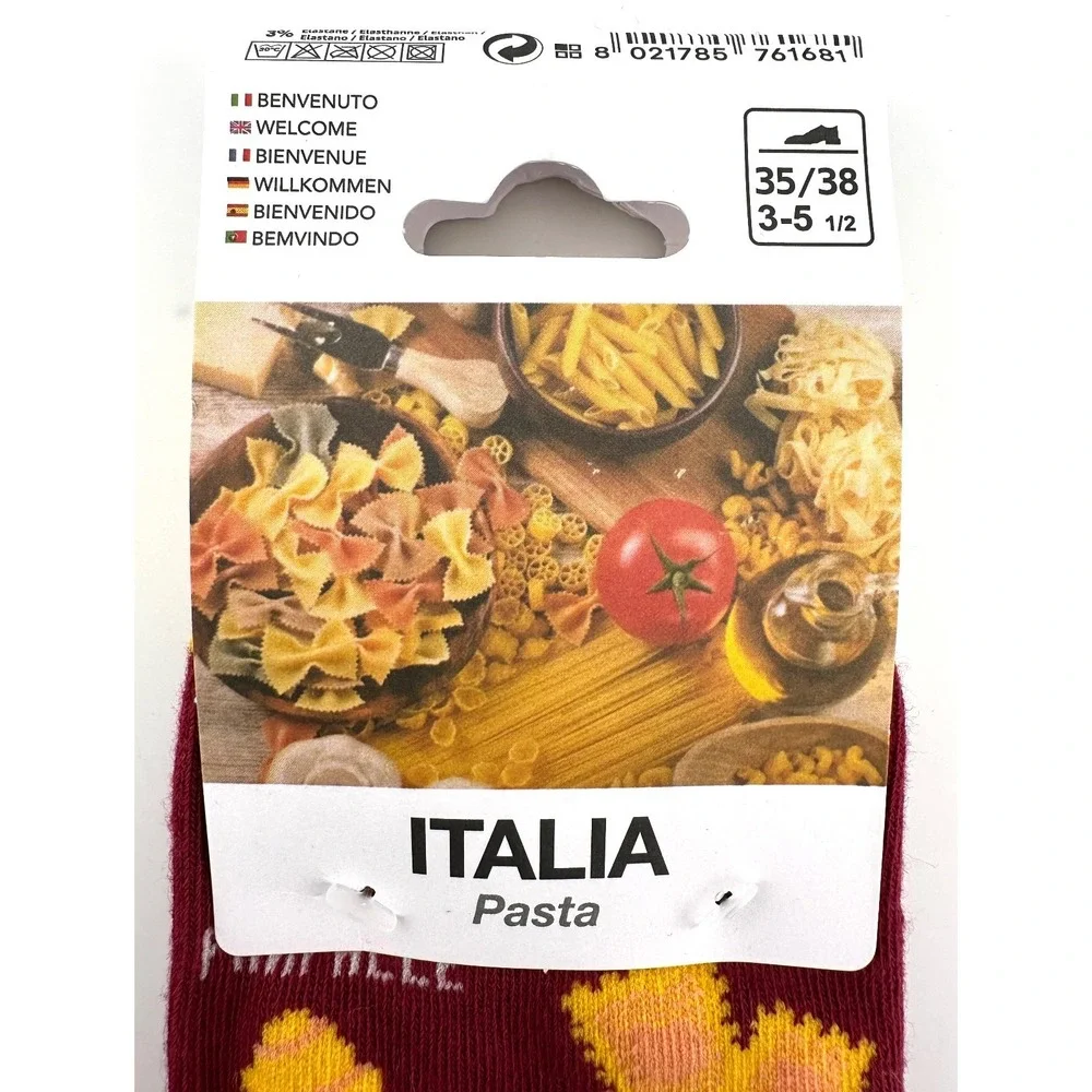 Spot Club Italia Pasta Socks Novelty Red Pasta Pattern Small Mid-Calf Socks‎ NWT